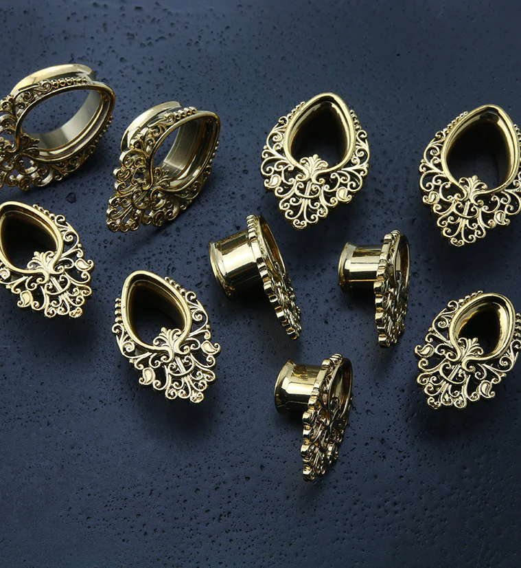 Golden Teardrop Filigree Tunnels - Mrs Treak