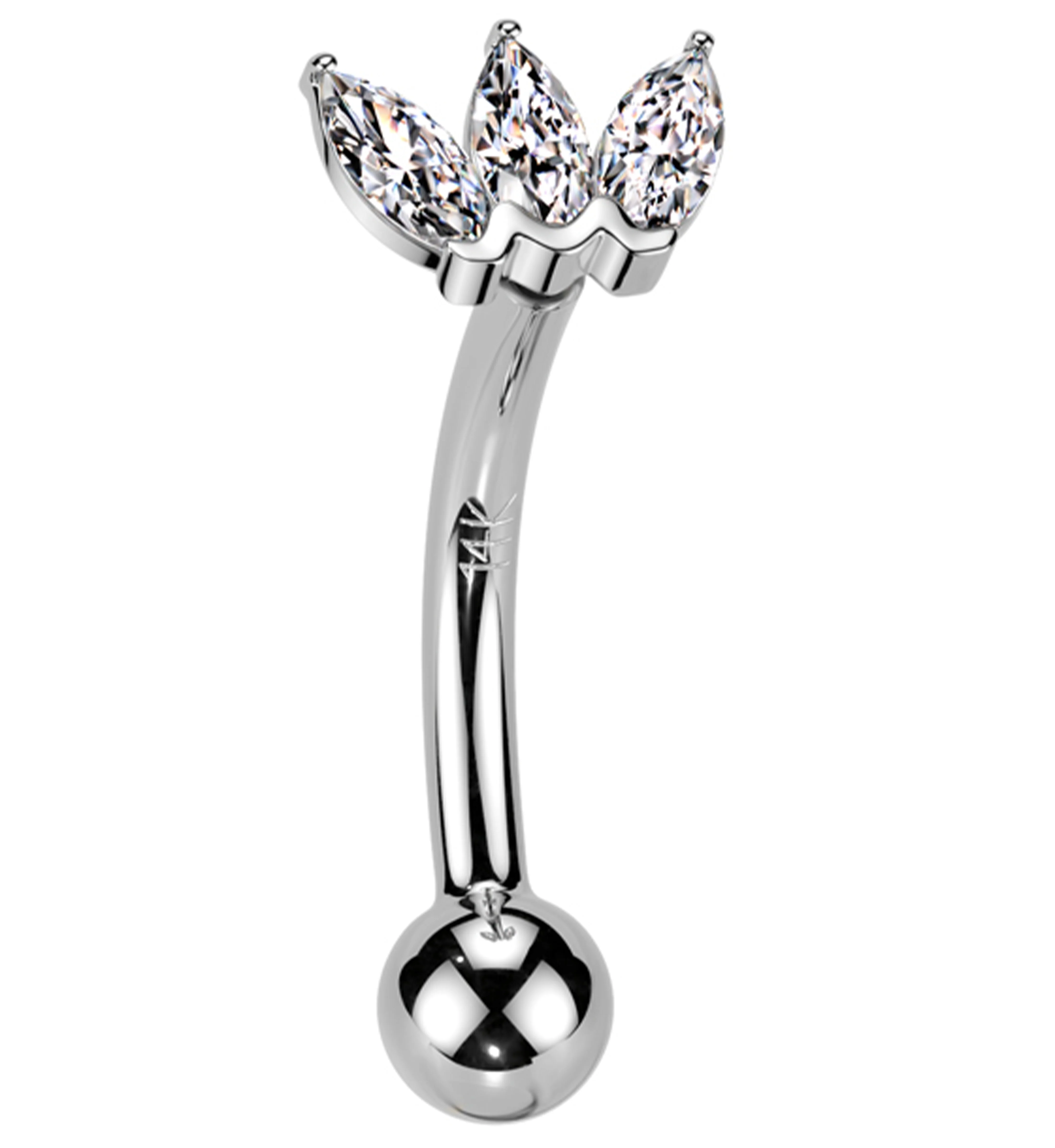 14kt White Gold Triple Marquise Clear CZ Threadless Curved Barbell - Mrs Treak