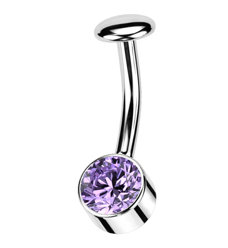 Bezel Light Purple CZ Titanium Threadless Floating Belly Button Ring - Mrs Treak