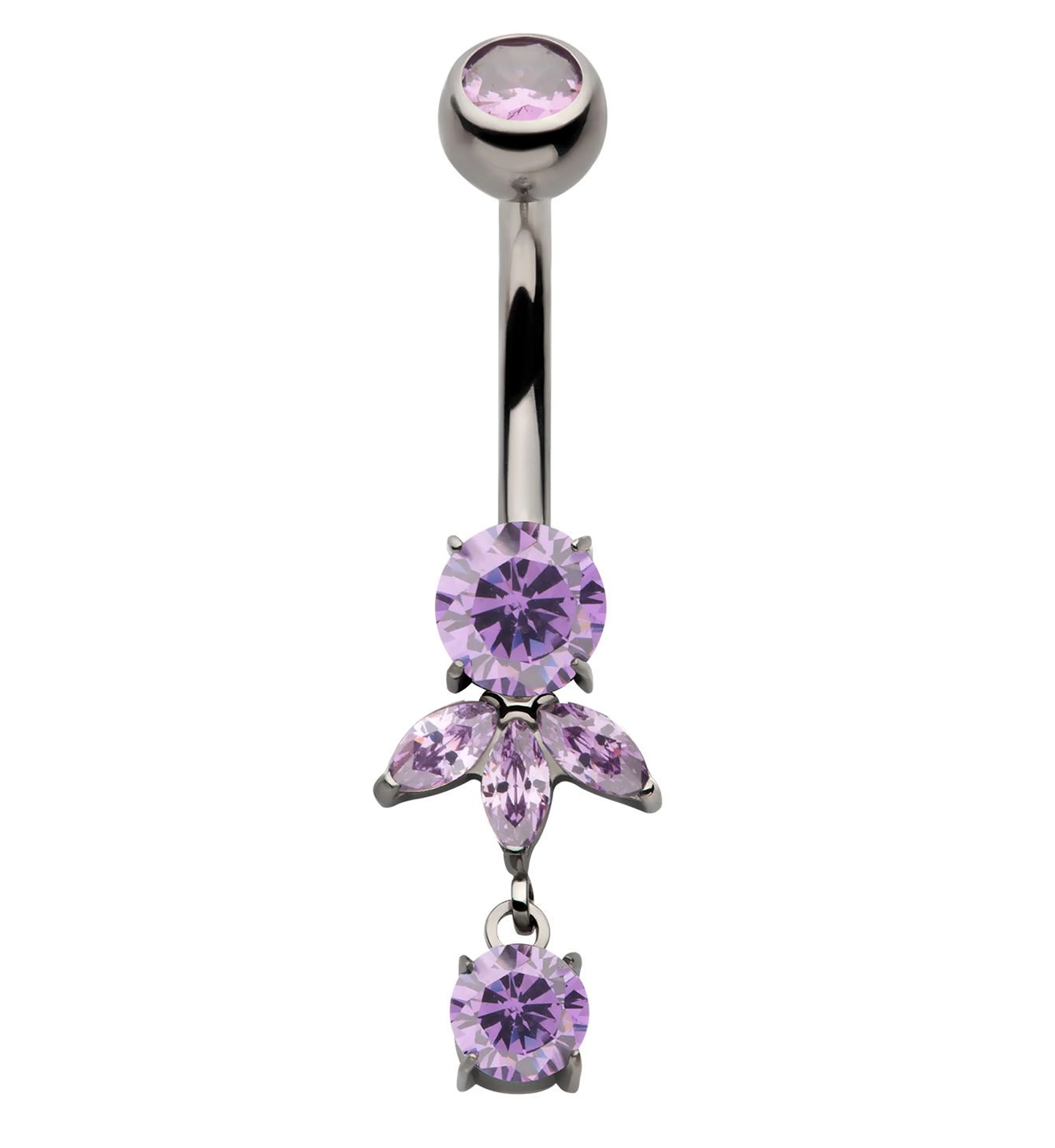 Sepal Dangle Amethyst Purple CZ Internally Threaded Titanium Belly Button Ring - Mrs Treak
