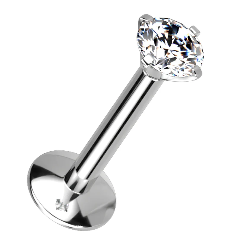 Clear CZ Prong Labret Stud (Convex Disk) - Mrs Treak