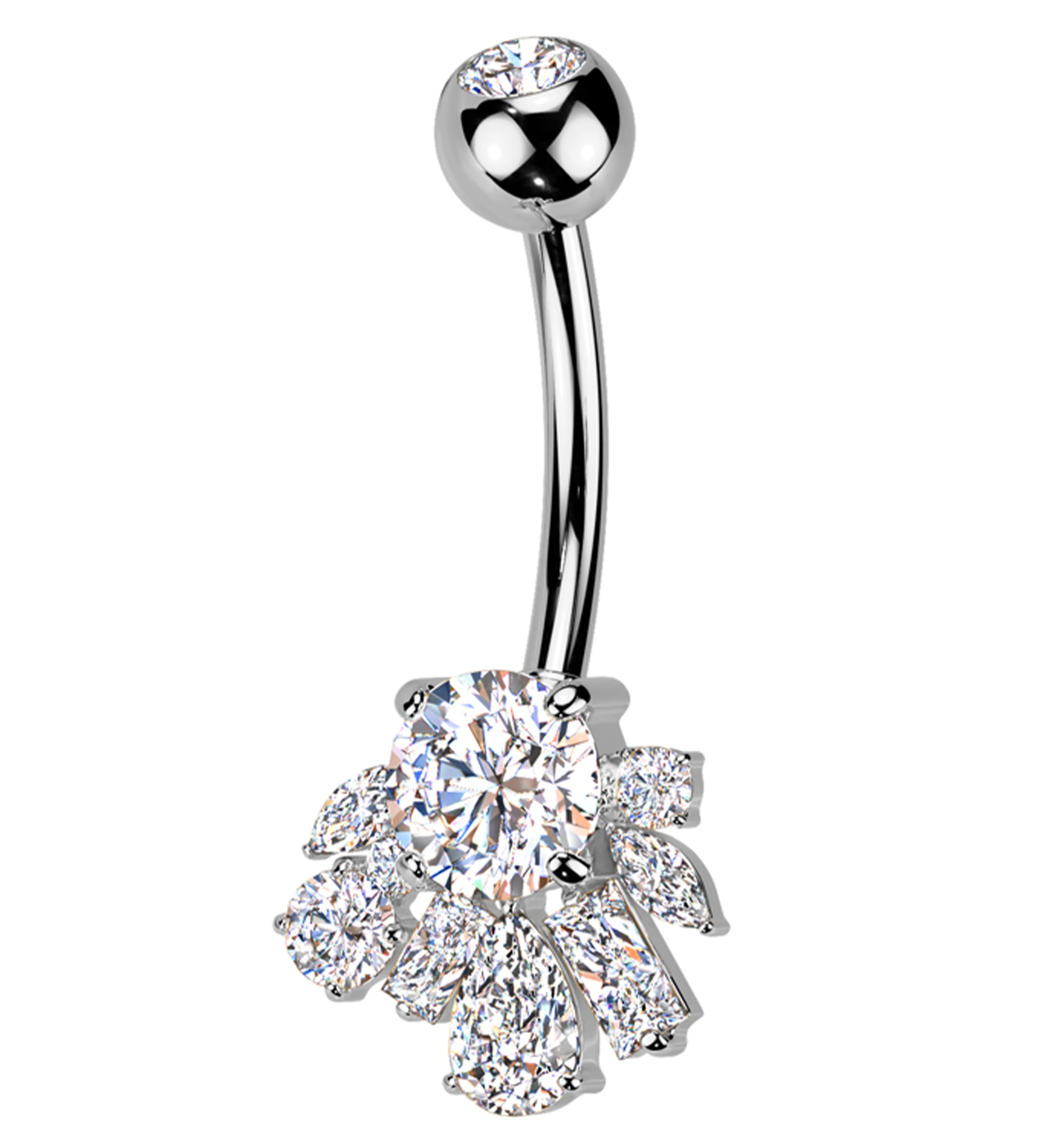 Geometric Cluster Clear CZ Titanium Belly Button Ring - Mrs Treak