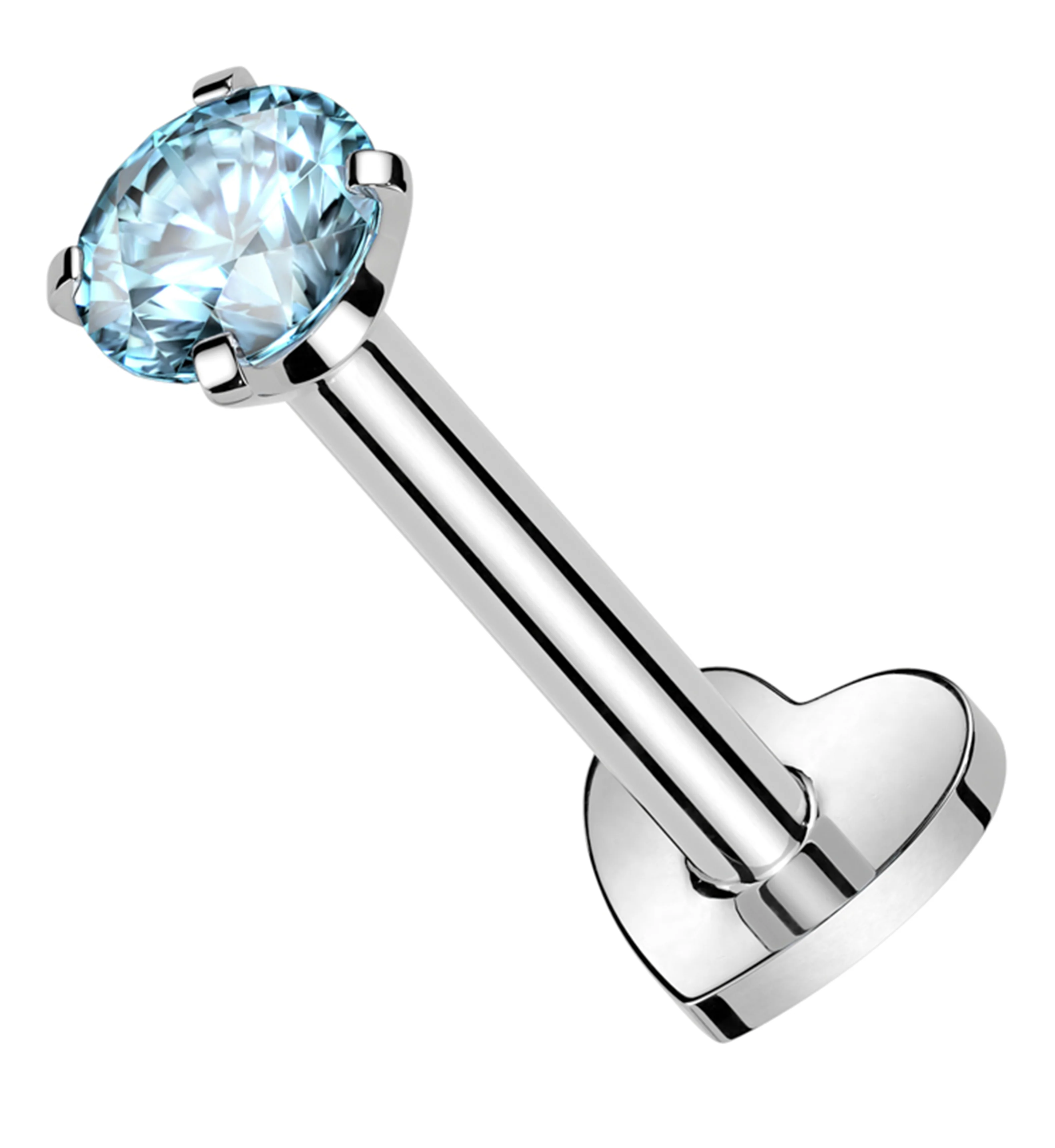 Prong Aqua CZ Internally Threaded Titanium Heart Disk Labret - Mrs Treak