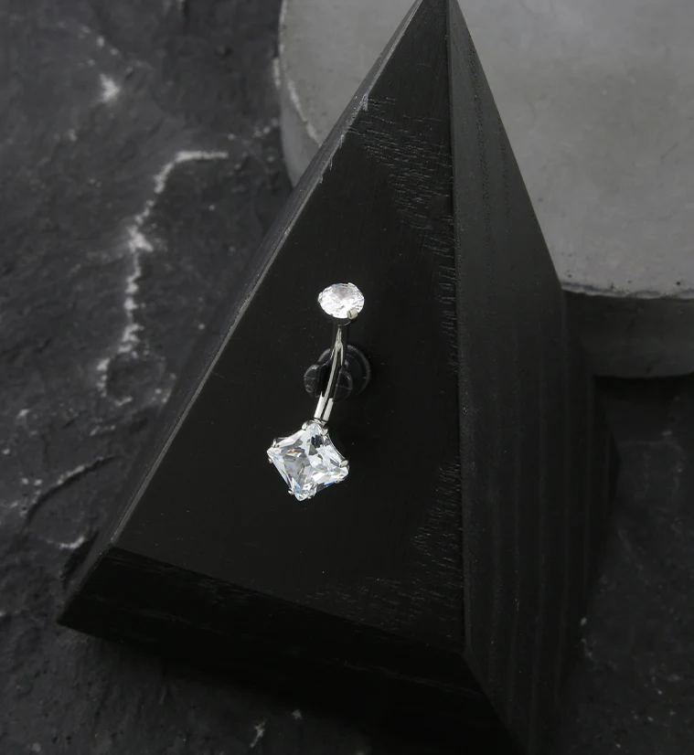 Square Clear CZ Internally Threaded Titanium Belly Button Ring - Mrs Treak