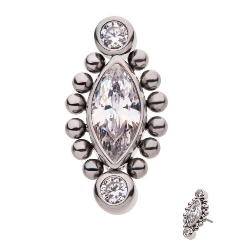 Beaded Oval CZ Threadless Titanium Top - Mrs Treak