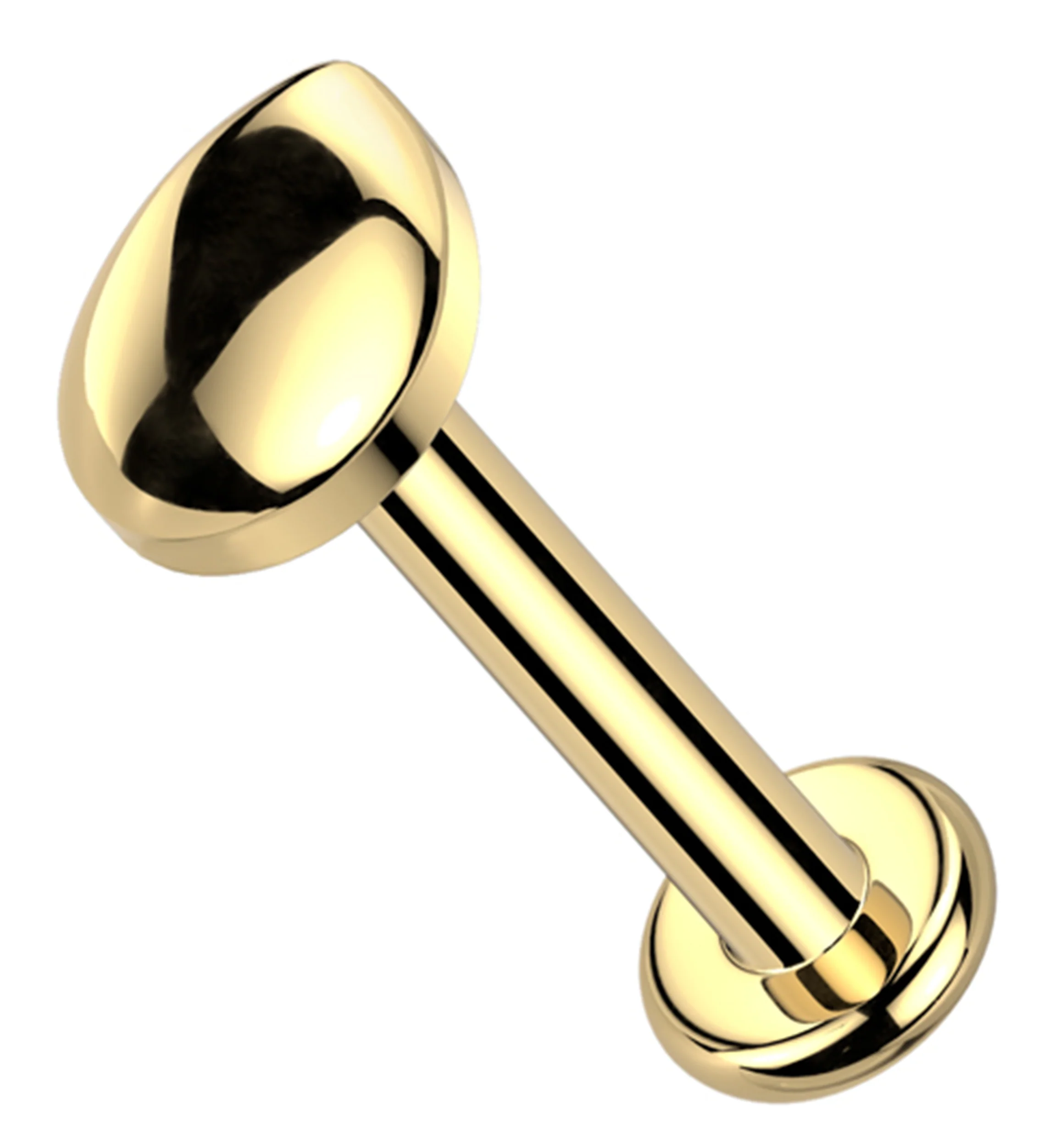 Gold PVD Compact Teardrop Internally Threaded Titanium Flat Disk Labret - Mrs Treak