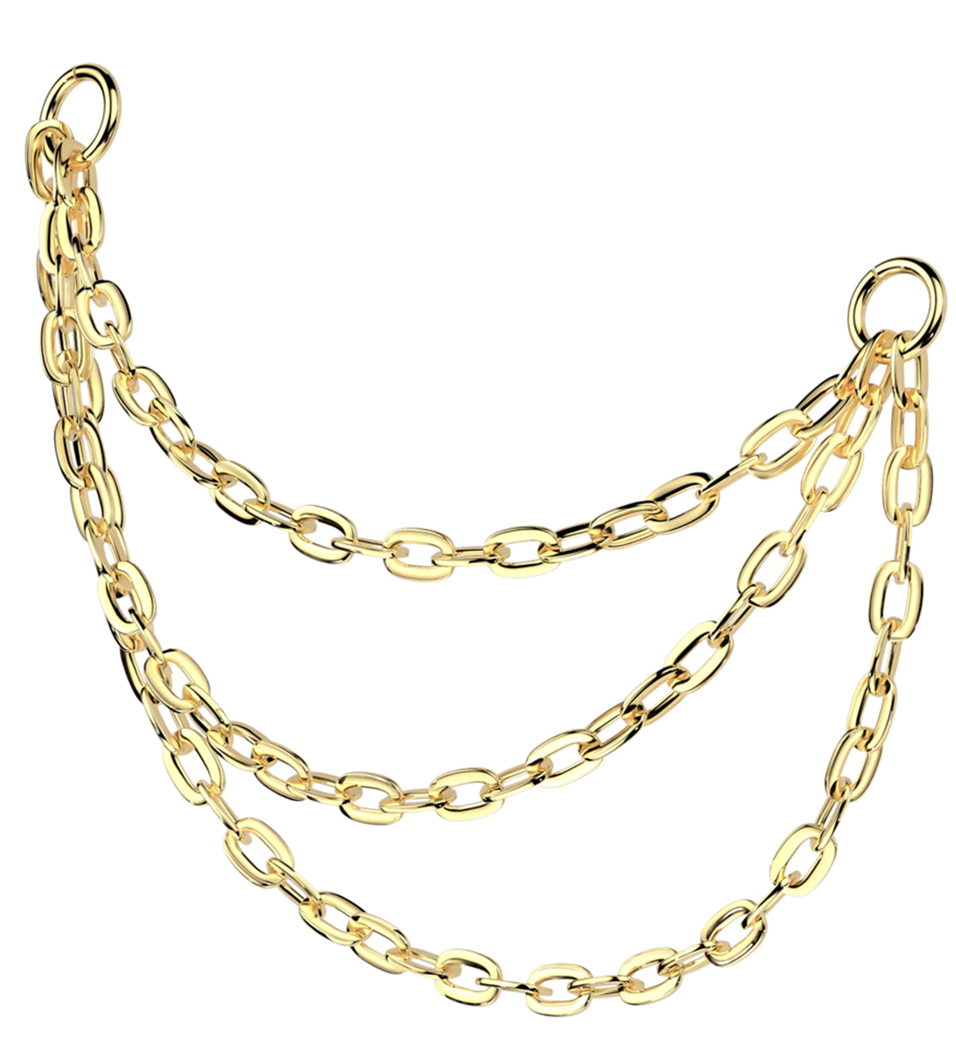 Gold PVD Triple Titanium Nose/Cartilage Connector Chain - Mrs Treak