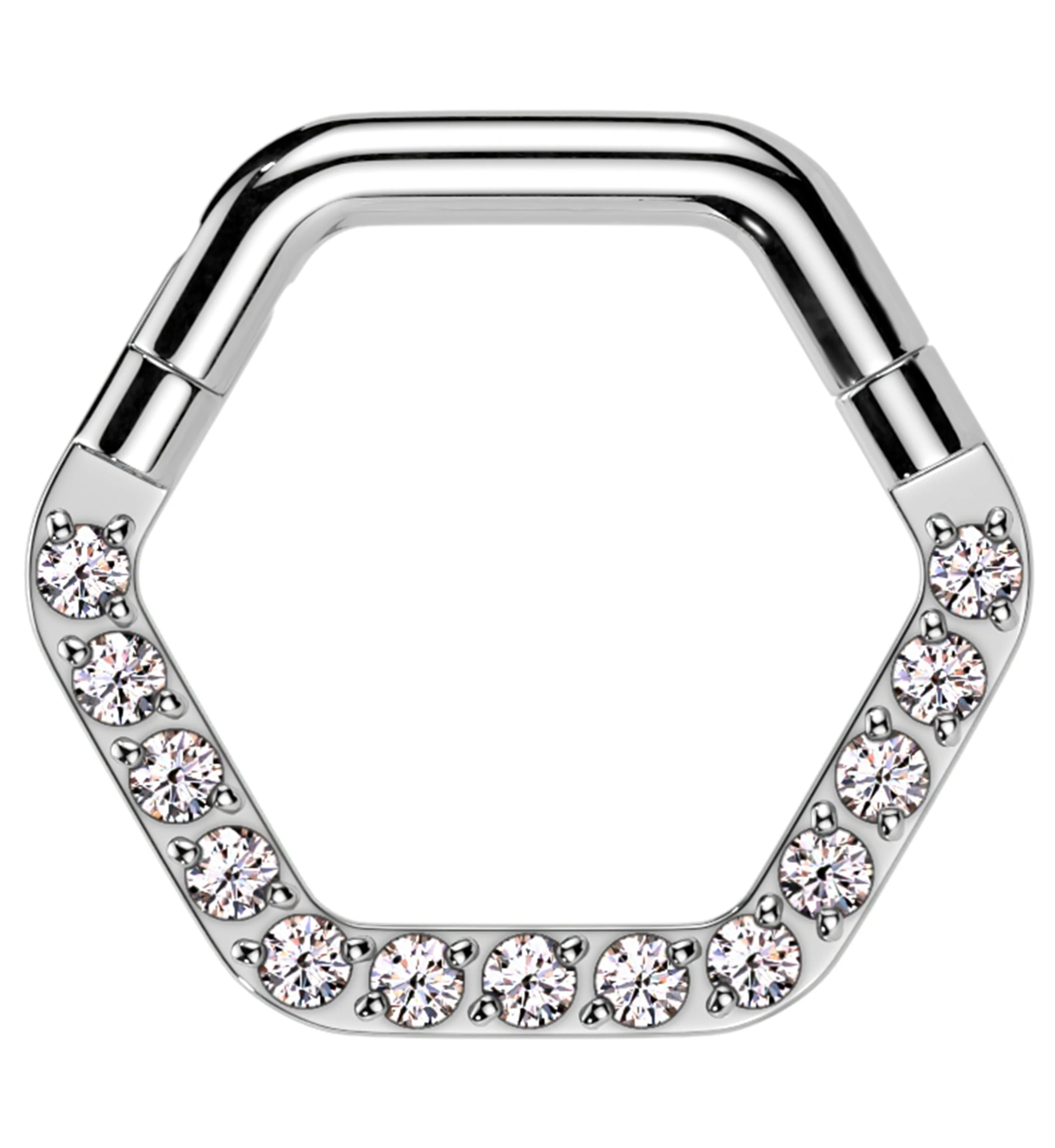 Hexagon Clear CZ Stainless Steel Hinged Segment Ring - Mrs Treak