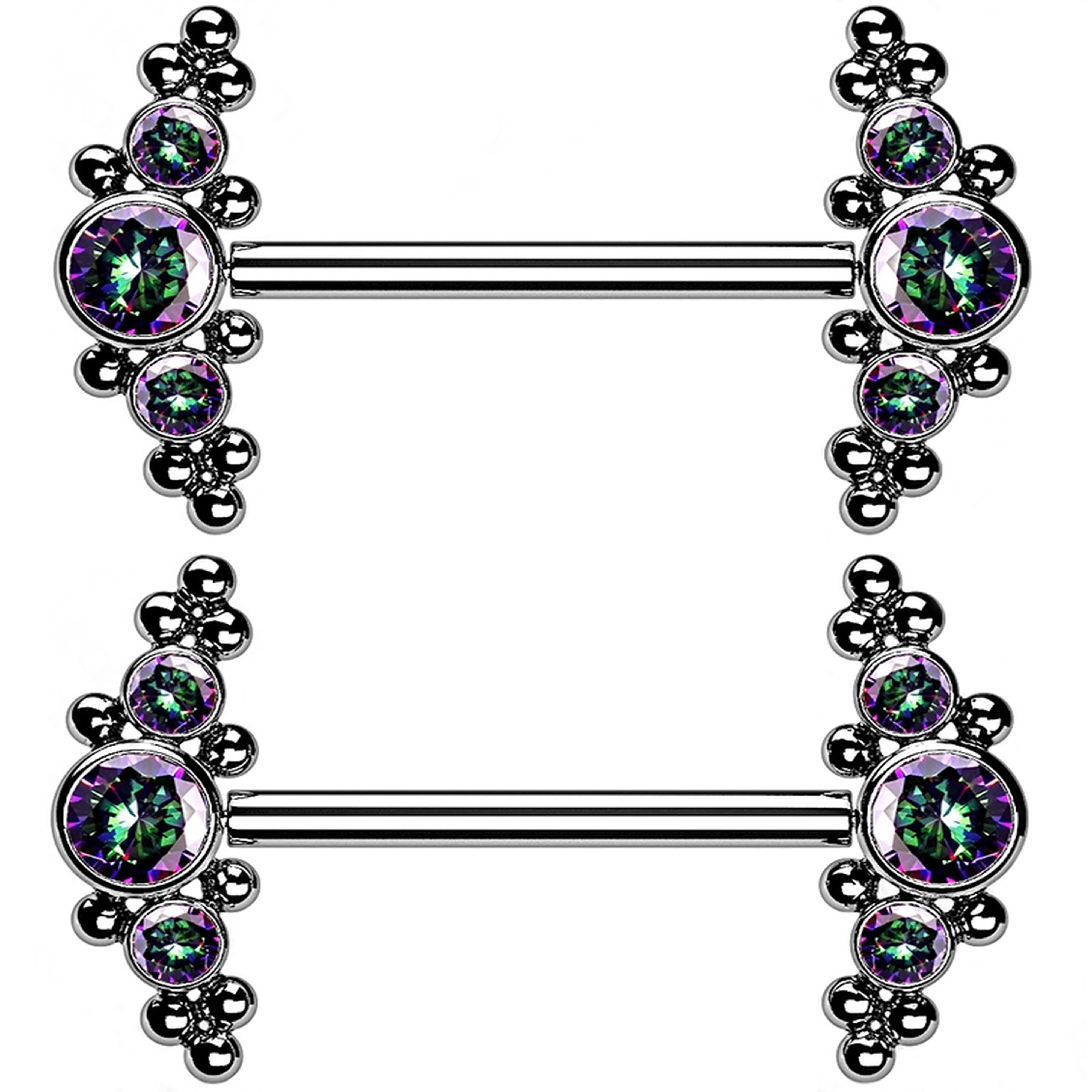 14G Beaded Black Aurora CZ Titanium Threadless Nipple Ring Barbells - Mrs Treak