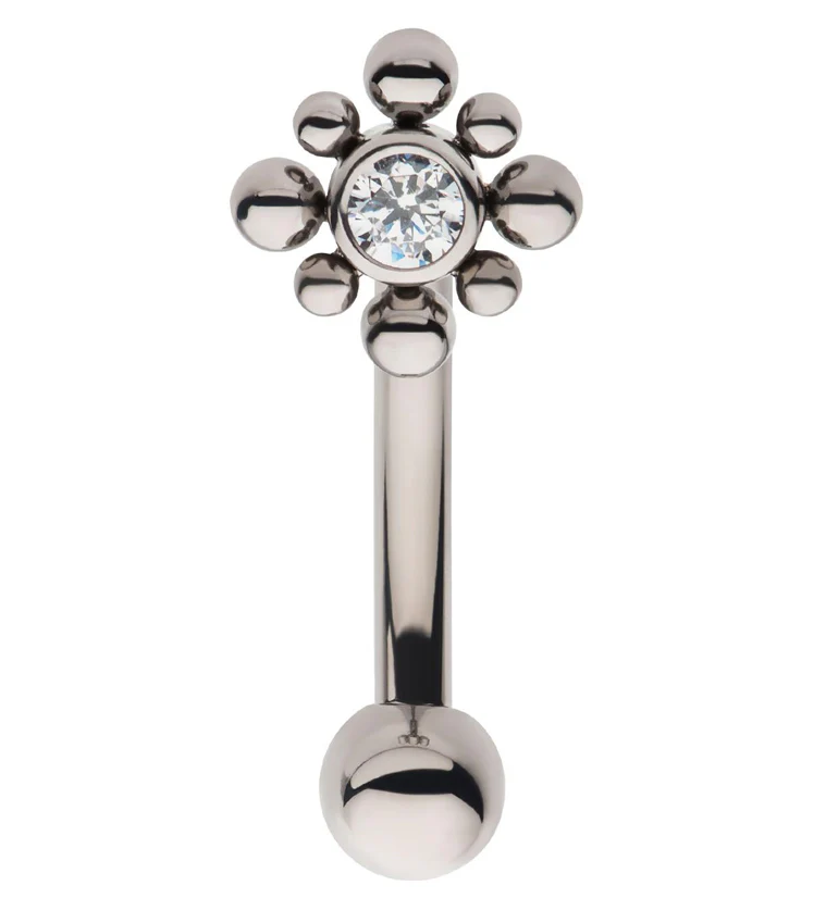 Flower Bead CZ Internally Threaded Titanium Curved Barbell - Mrs Treak