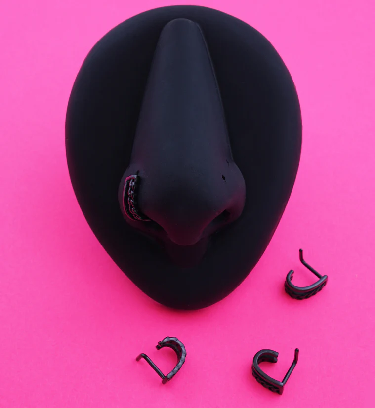 Black PVD Double Line Chain Nose Curve - Mrs Treak
