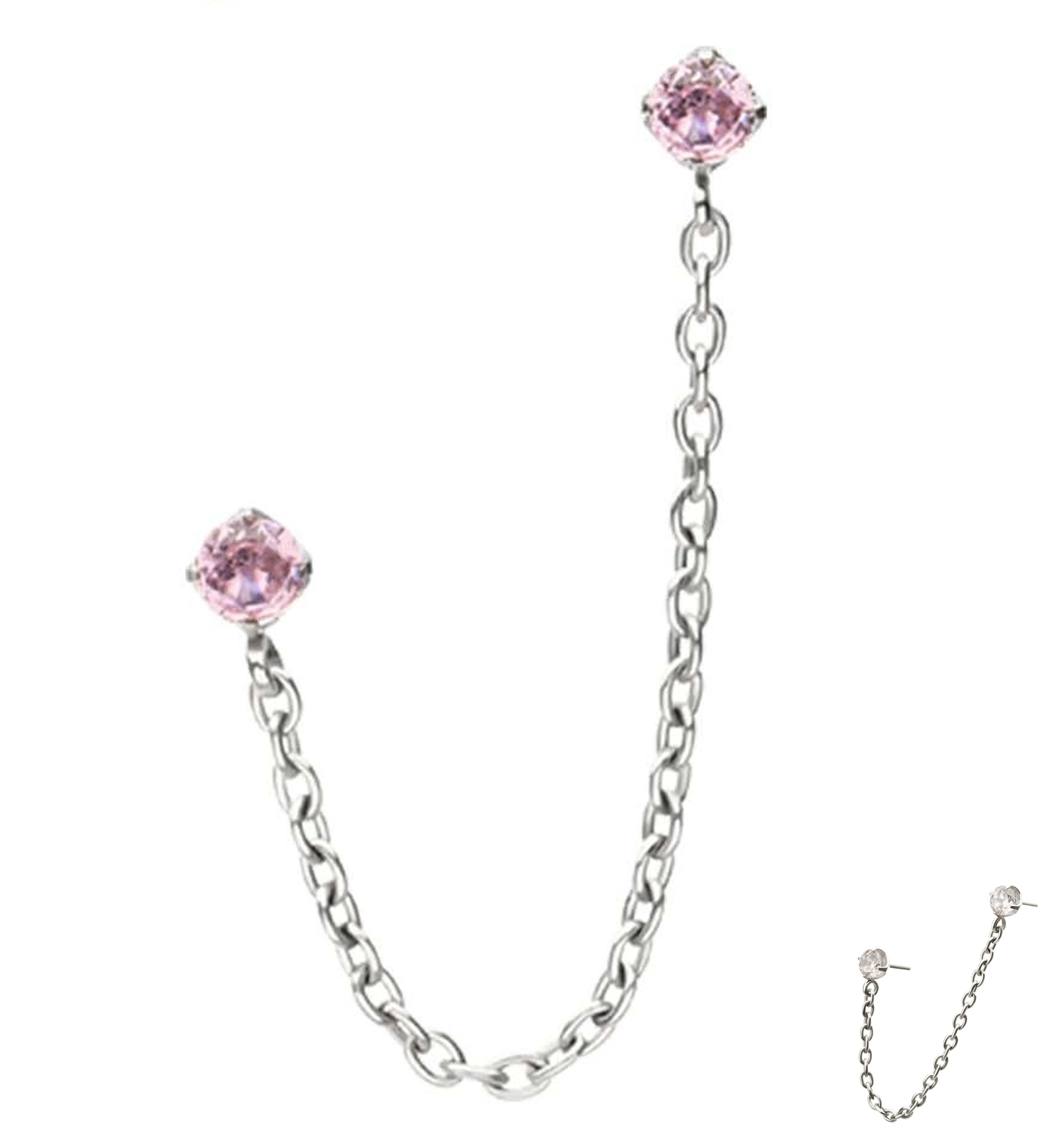Double Prong Pink CZ Titanium Threadless Connector Rolo Chain Tops - Mrs Treak