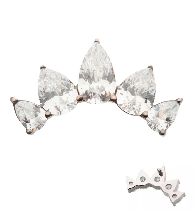 Half Crown Teardrop CZ Internally Threaded Titanium Top - Mrs Treak