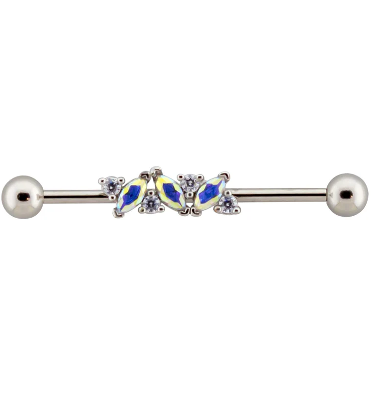 Rainbow Aurora And Clear CZ Industrial Barbell - Mrs Treak