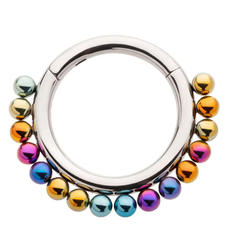 Rainbow Anodized Bead Titanium Hinged Segment Ring - Mrs Treak