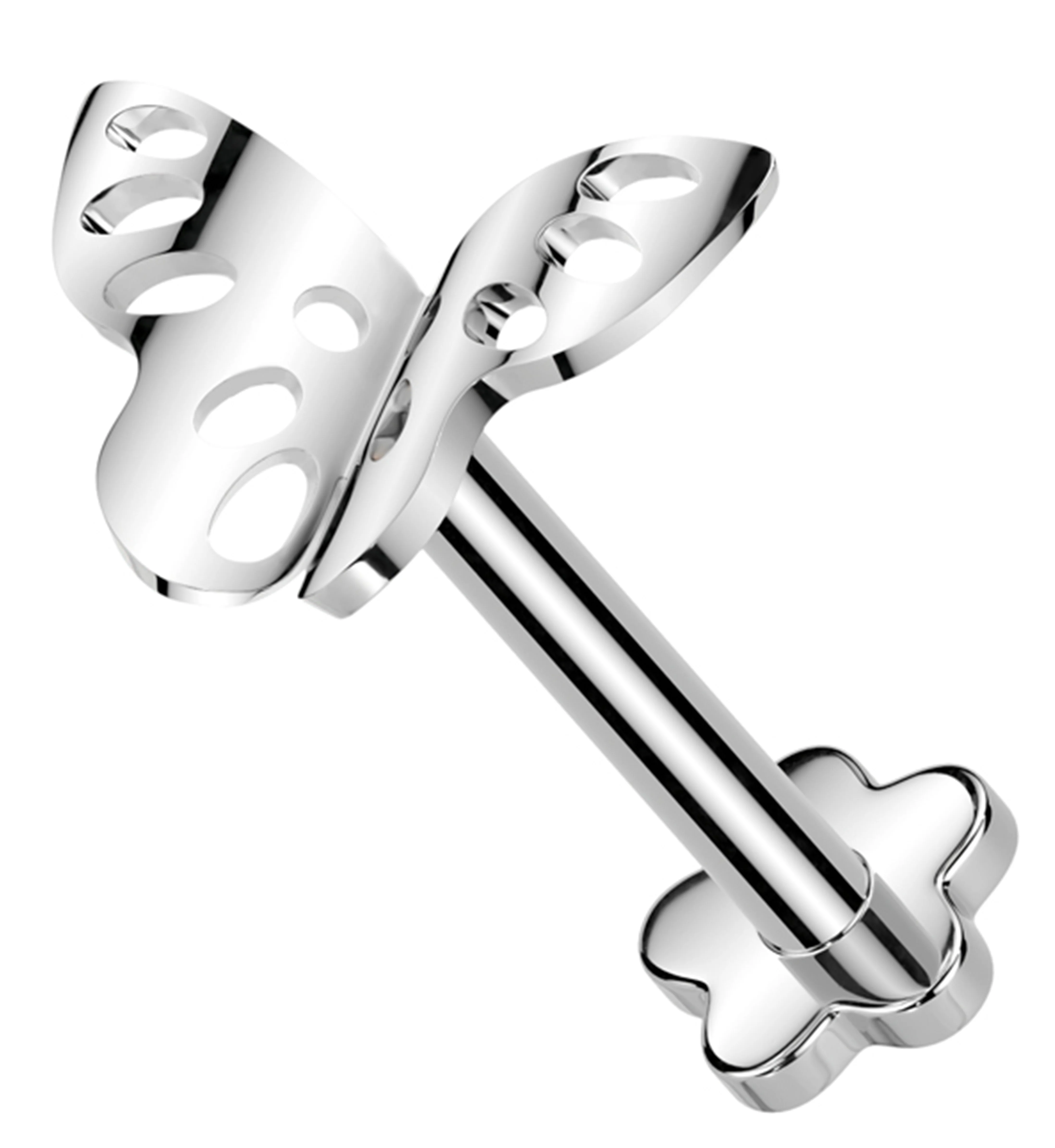 Butterfly Cutout Threadless Titanium Flower Back Labret - Mrs Treak