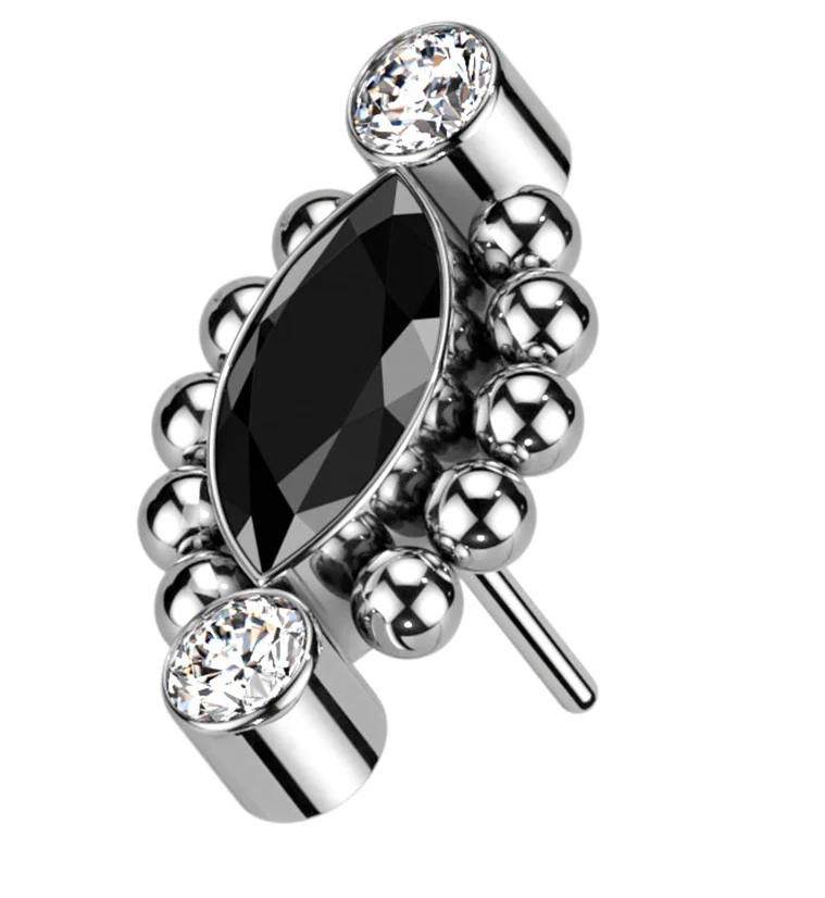Beaded Empress Black CZ Threadless Titanium Top - Mrs Treak
