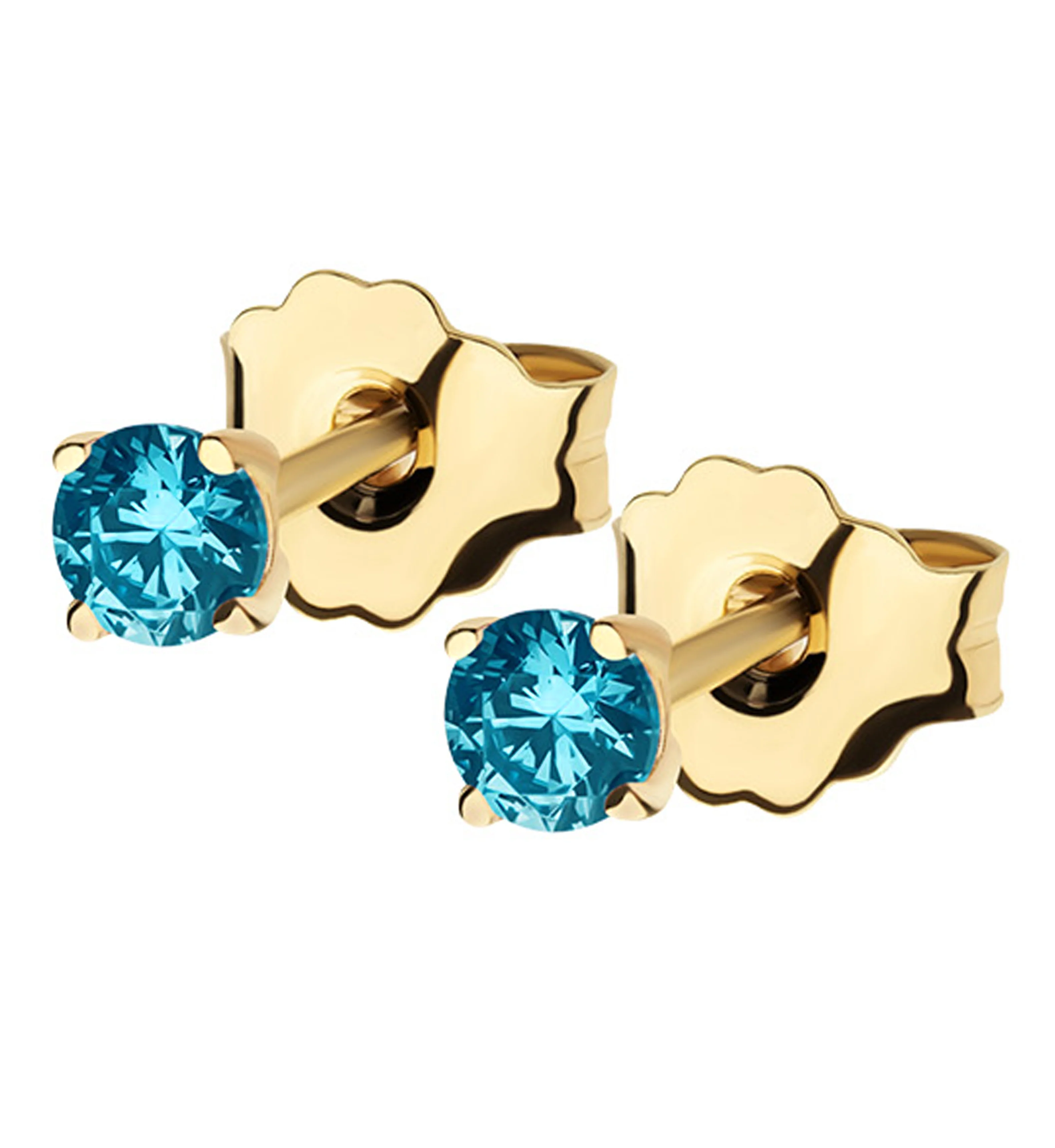 14kt Gold March Birthstone Aquamarine CZ Stud Earrings - Mrs Treak