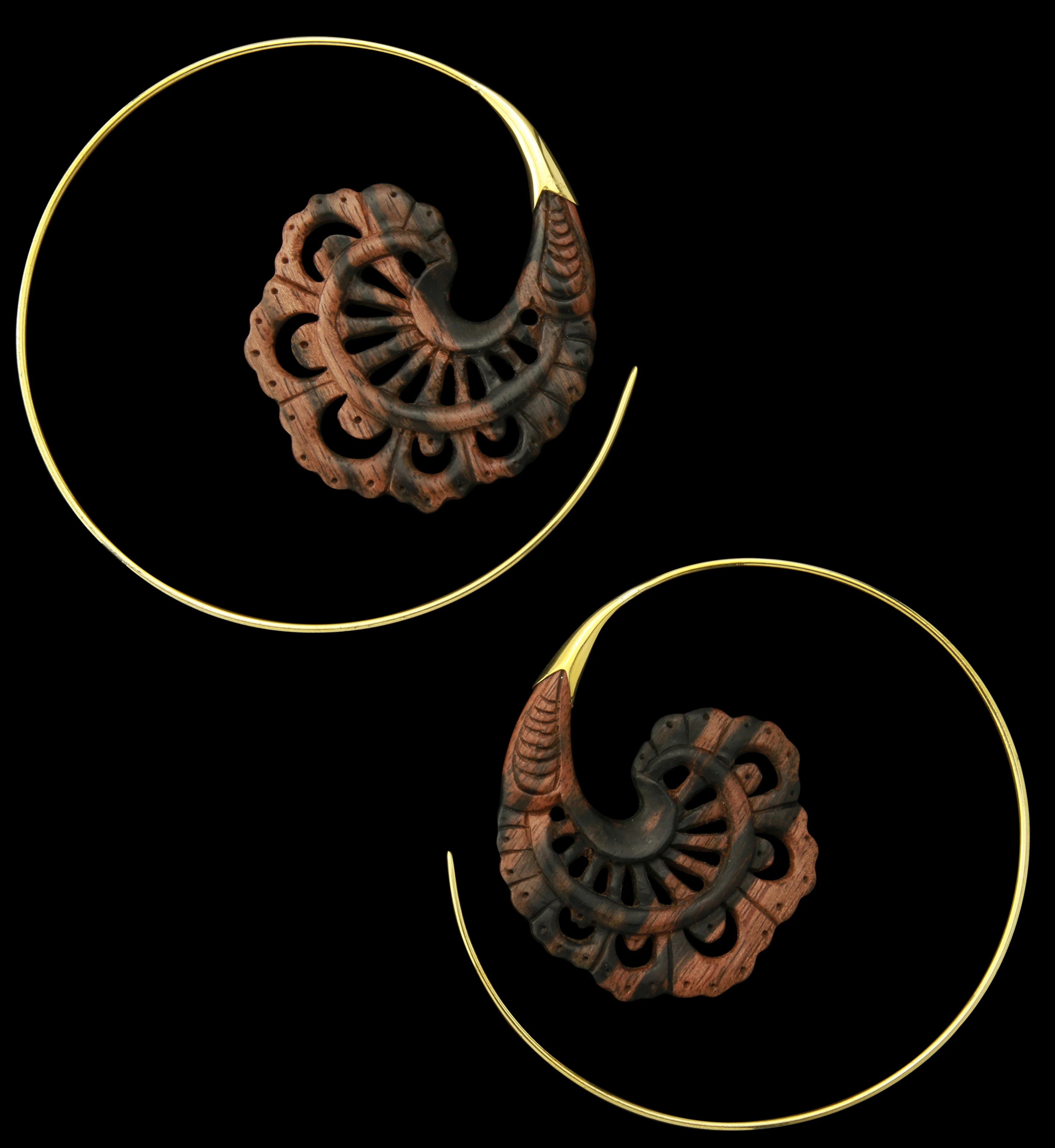 18G Baroque Brass Areng Wood Hangers / Earrings - Mrs Treak