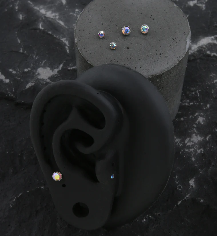 Bezel Rainbow Aurora CZ Stainless Steel Internally Threaded Top - Mrs Treak