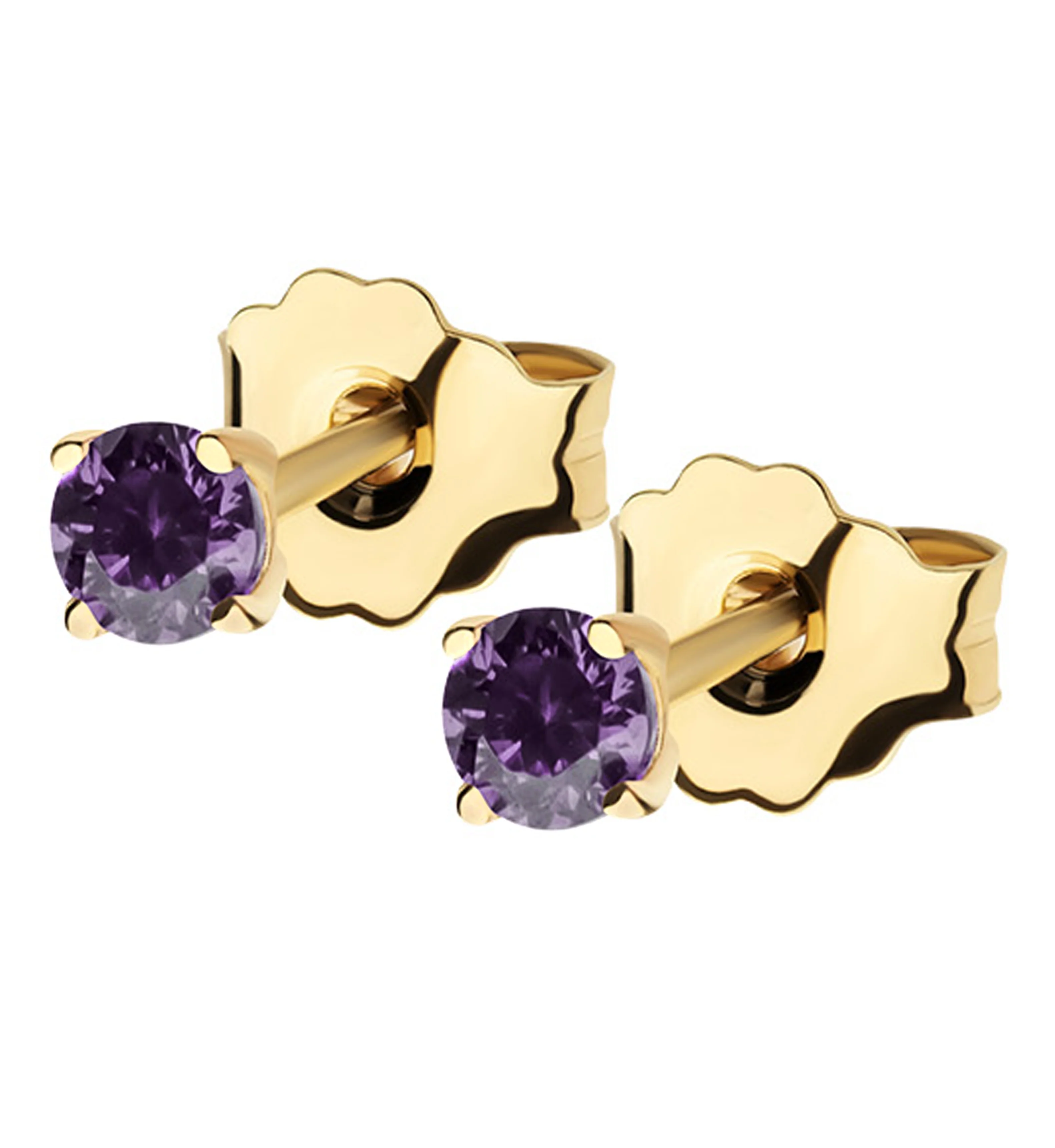 14kt Gold February Birthstone Amethyst CZ Stud Earrings - Mrs Treak