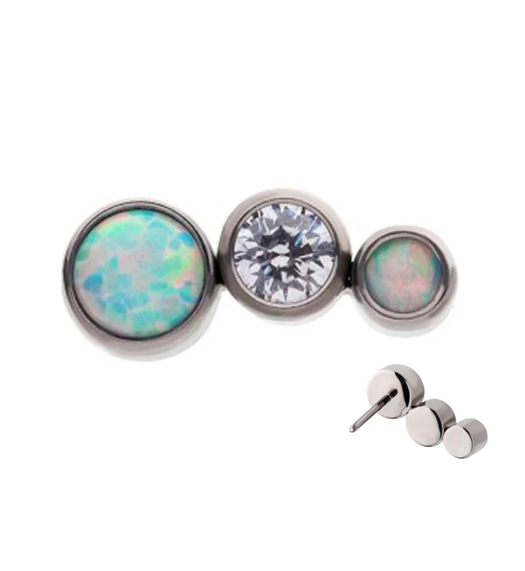 Crescendo CZ and White Opalite Threadless Titanium Top - Mrs Treak