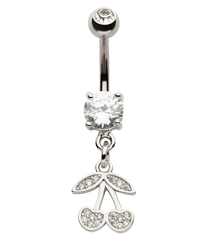 Cherry CZ Dangle Stainless Steel Belly Button Ring - Mrs Treak