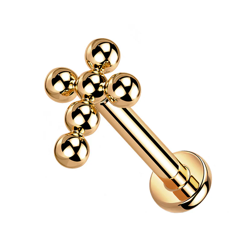 Rose Gold PVD Beaded Cross Titanium Labret - Mrs Treak