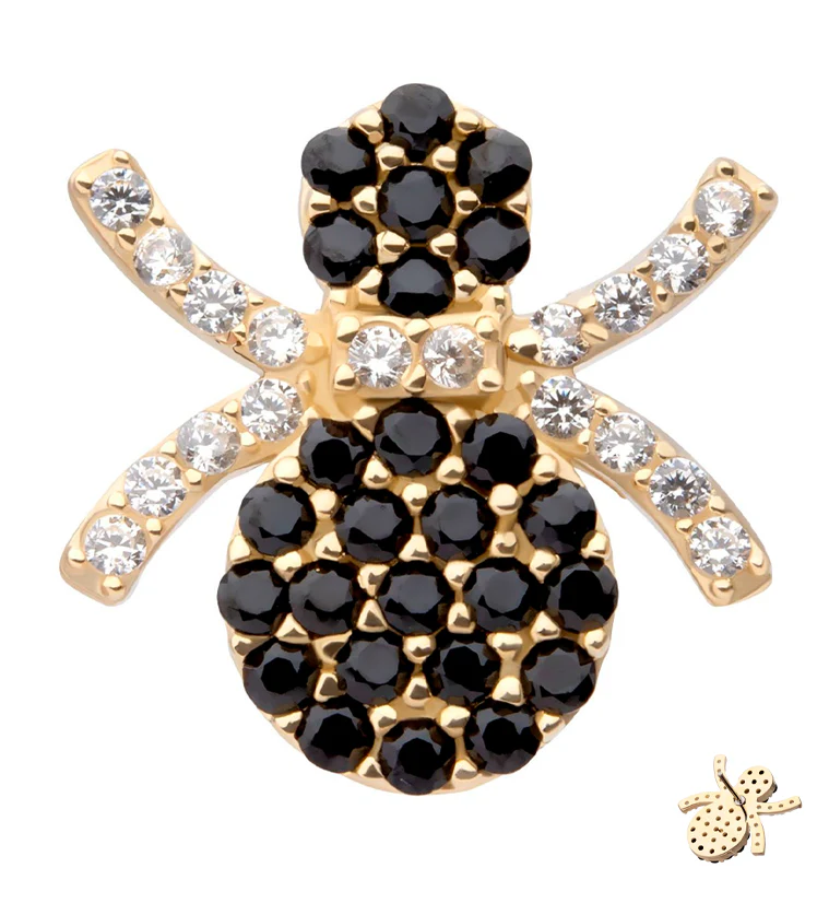 14kt Gold Spider Pave Black CZ Threadless Top - Mrs Treak