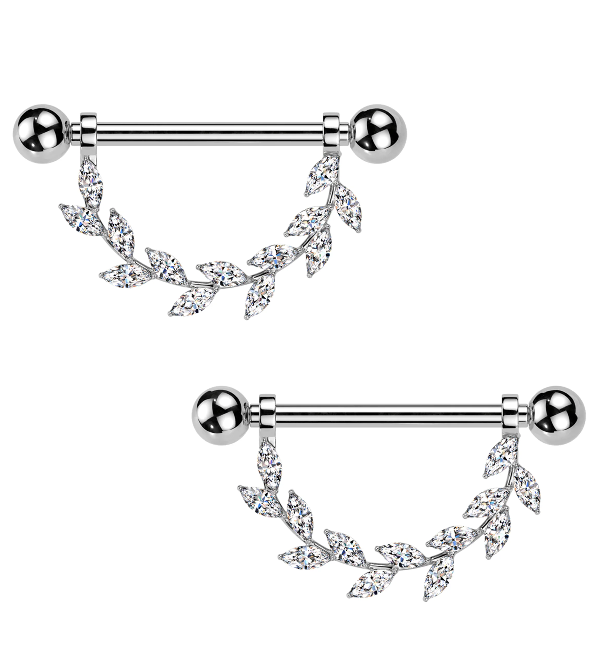 Wreath Clear CZ Internally Threaded Titanium Nipple Barbells - Mrs Treak