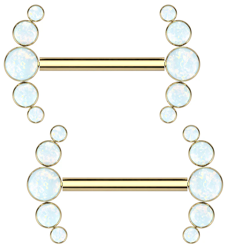 Gold PVD Arch White Opalite Titanium Threadless Nipple Ring Barbell - Mrs Treak
