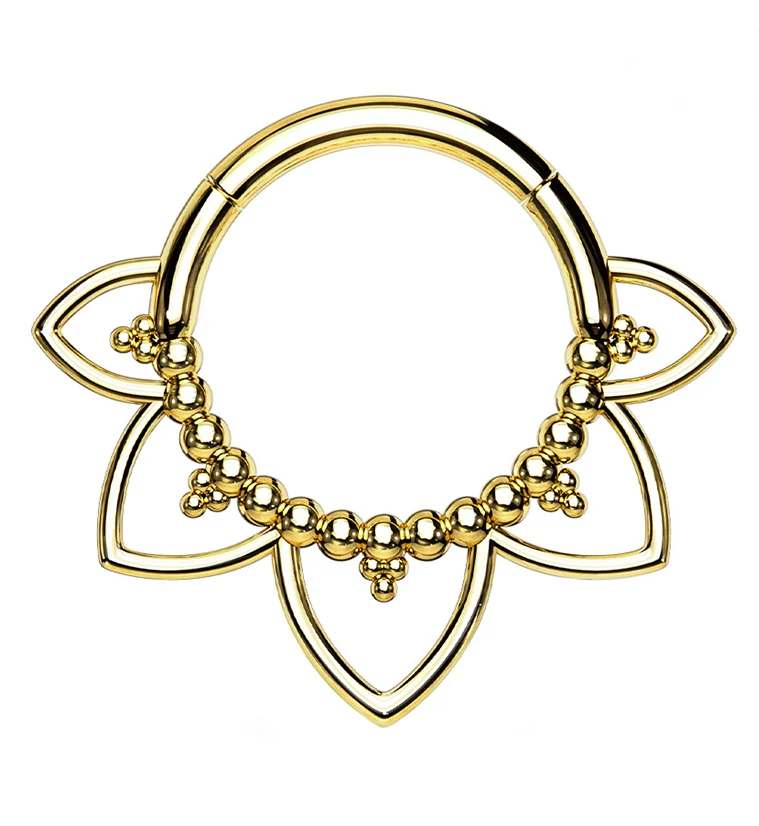 Gold PVD Beaded Fan Hinged Segment Ring - Mrs Treak