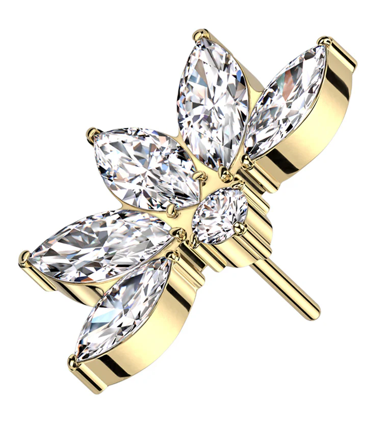Gold PVD Lotus Flower Clear CZ Threadless Titanium Top - Mrs Treak