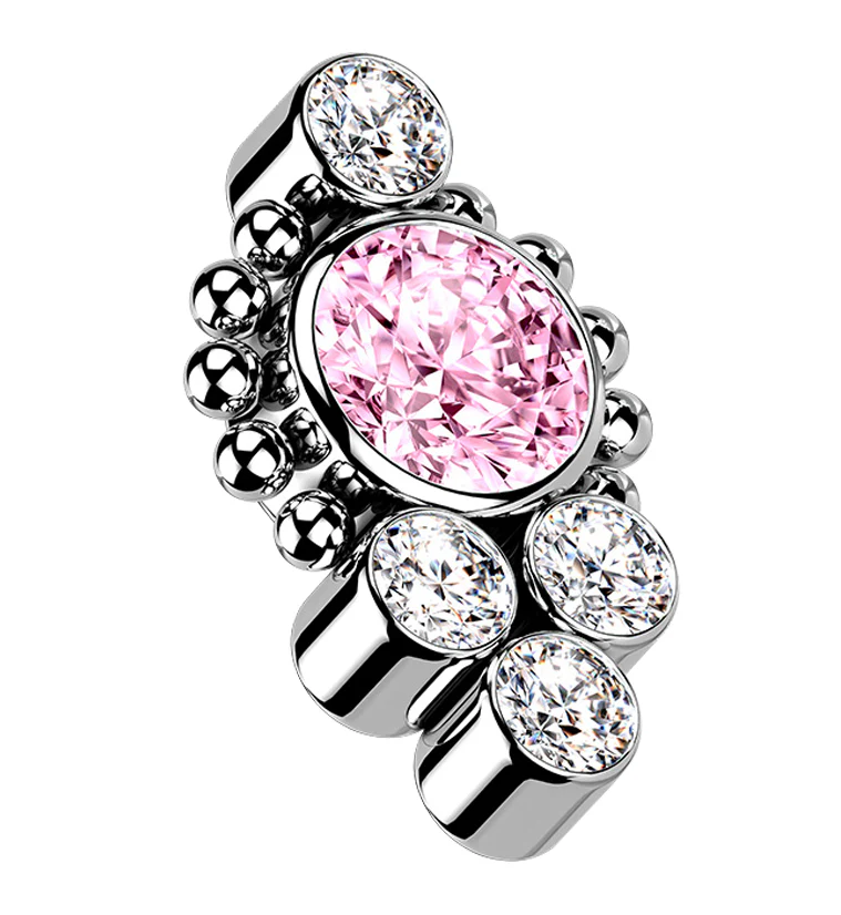 Beaded Rim Array Pink CZ Titanium Internally Threaded Top - Mrs Treak