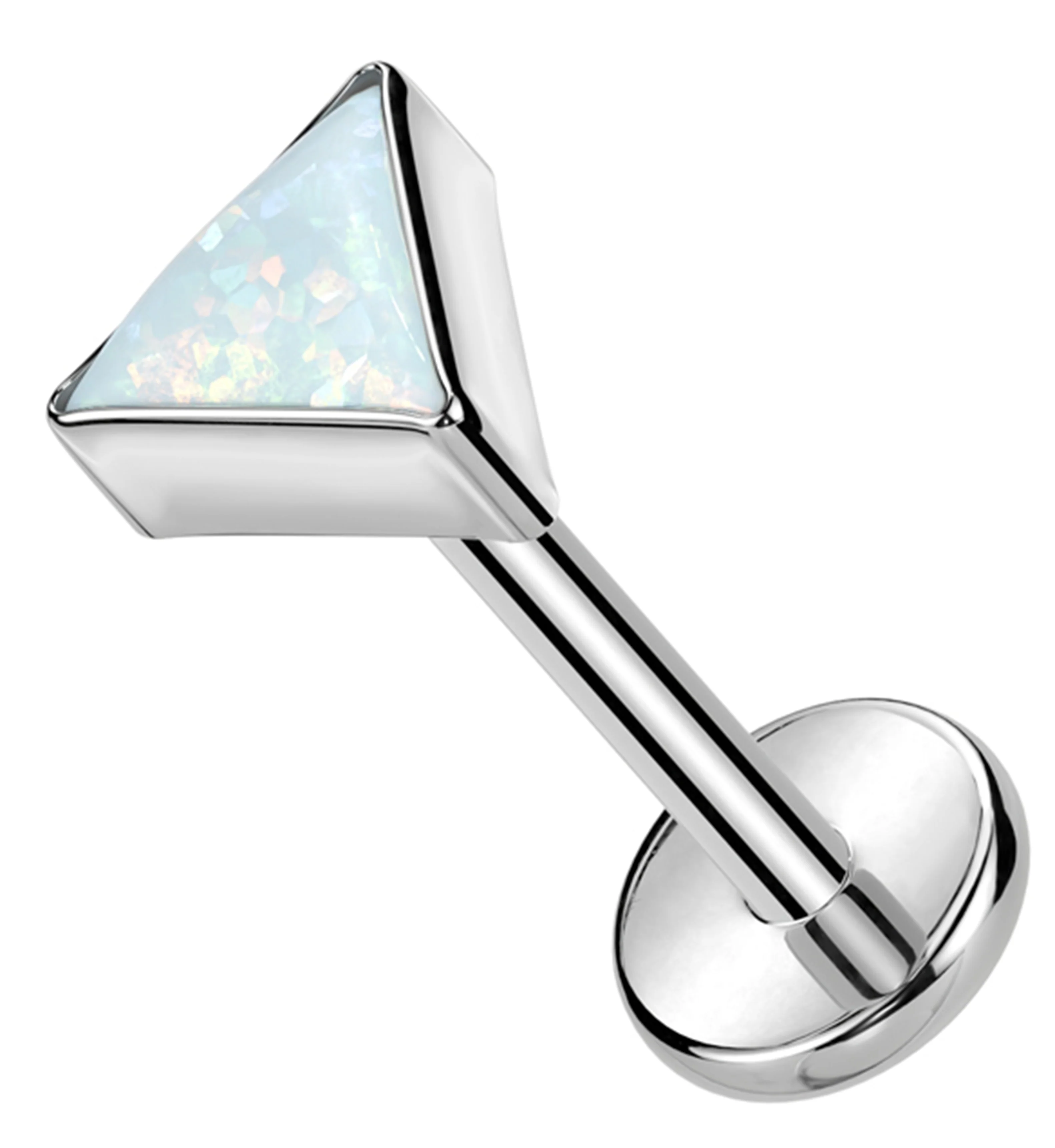 Triangle White Opalite Titanium Threadless Labret - Mrs Treak