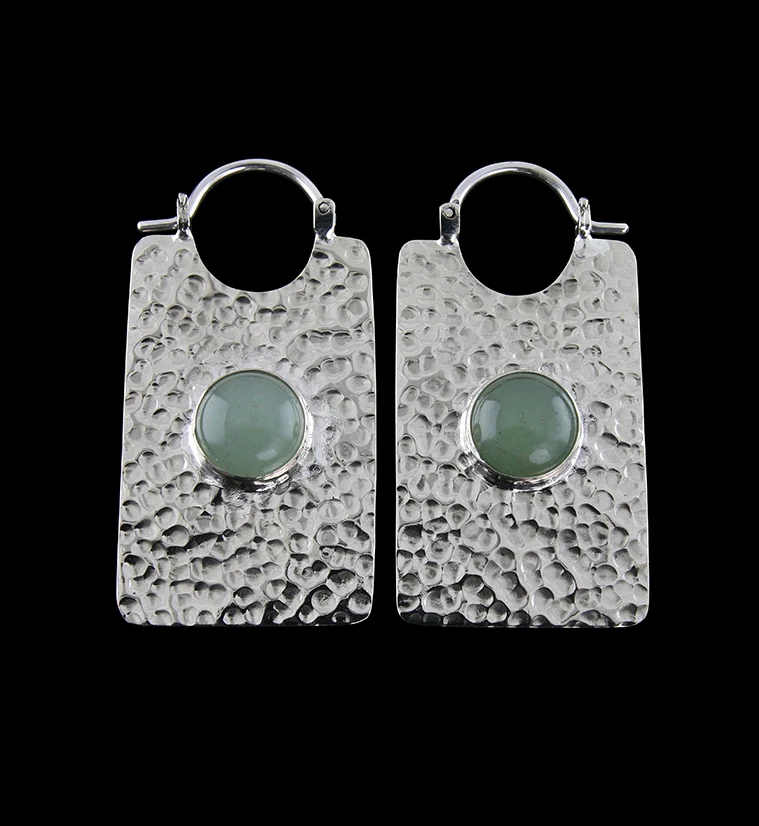 14G Lateral Aventurine Stone White Brass Hangers - Earrings - Mrs Treak