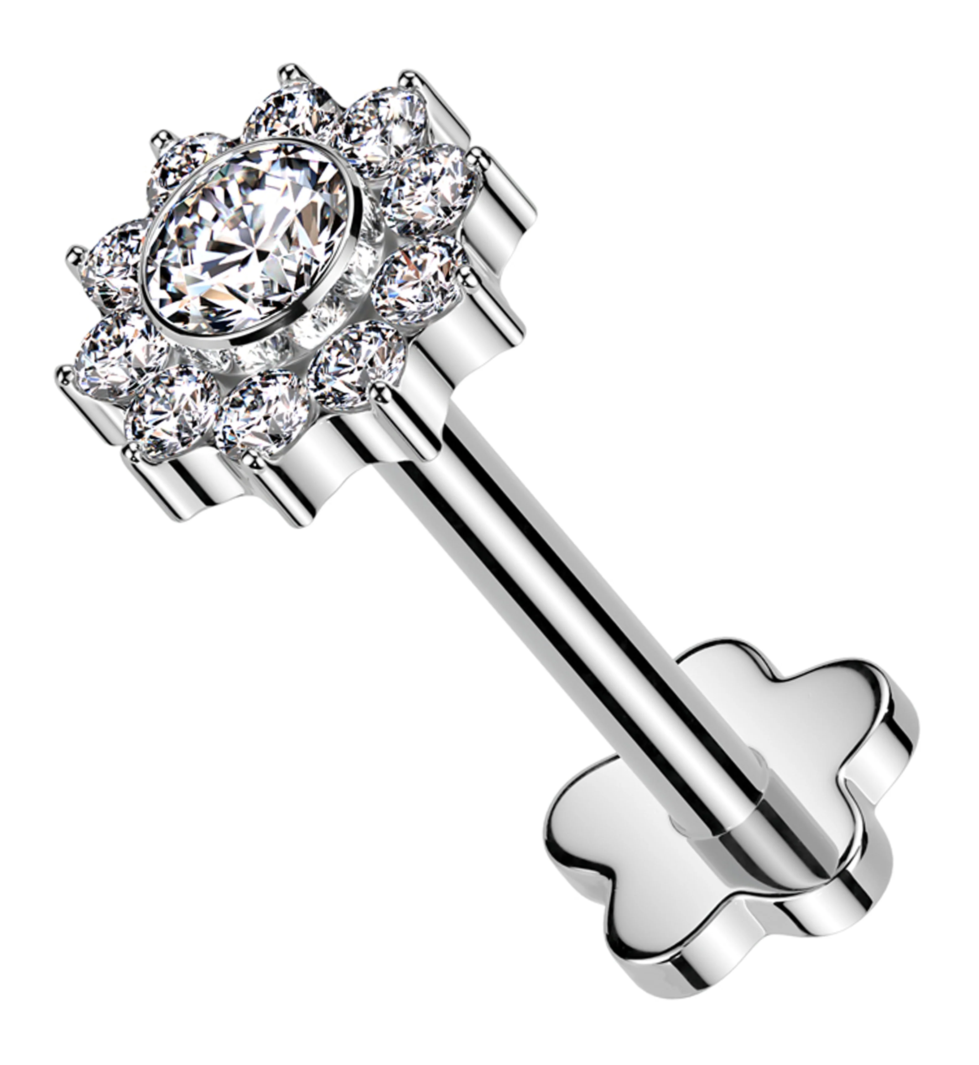 Pave Flower Clear CZ Flower Back Threadless Titanium Labret - Mrs Treak
