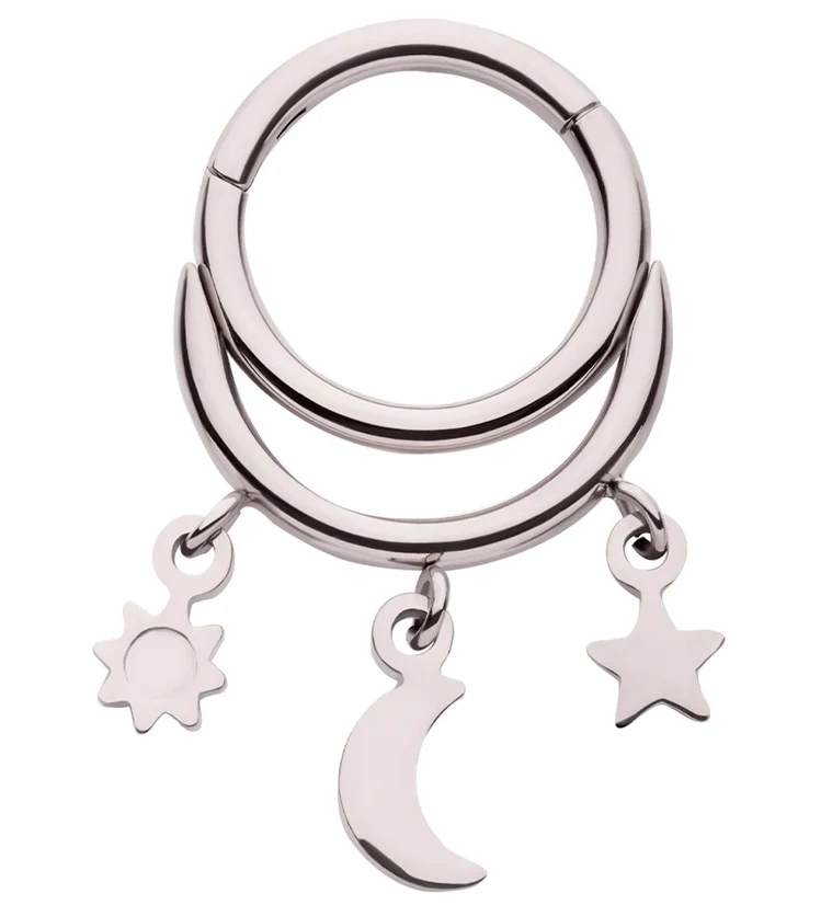 Celestial Dangle Stainless Steel Hinged Segment Ring - Mrs Treak