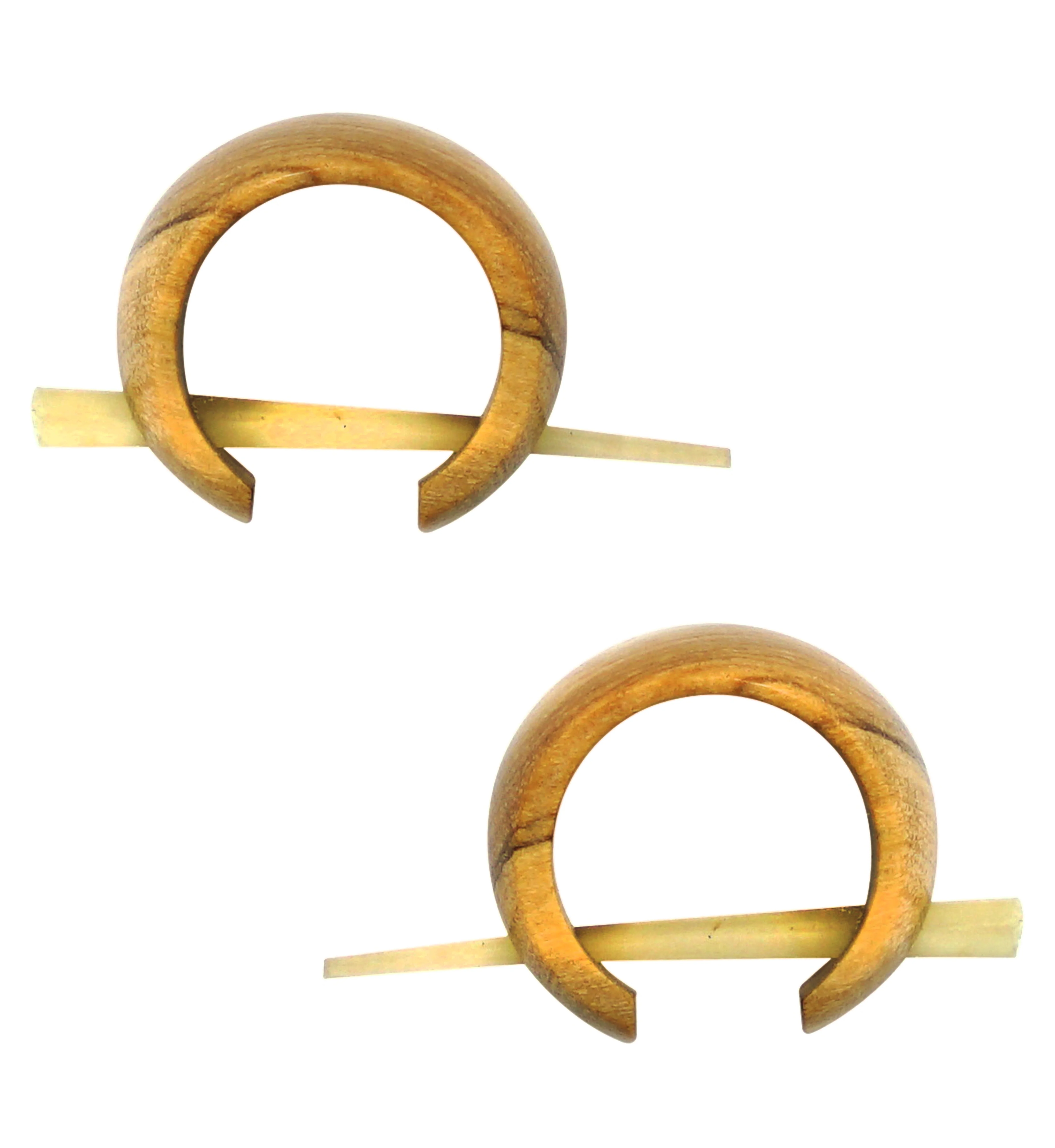 Olive Wood Cuff Stirrup Earrings - Mrs Treak