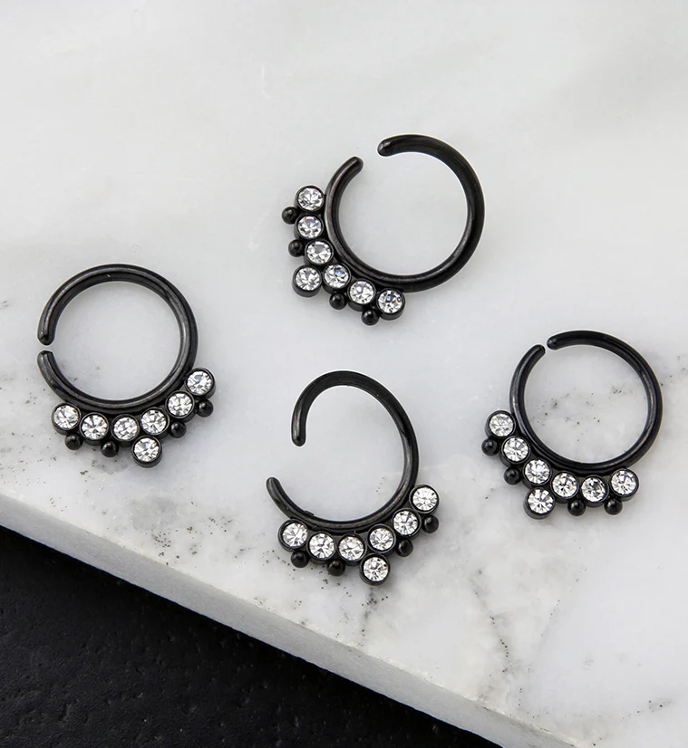 Black PVD Clear CZ Rally Annealed Seamless Hoop Ring - Mrs Treak