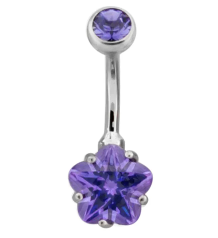 Flower Purple CZ Internally Threaded Titanium Belly Button Ring - Mrs Treak