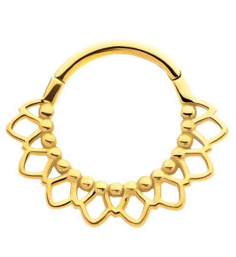 Gold PVD Beaded Sunflower Stainless Steel Hinged Segment Ring - Mrs Treak