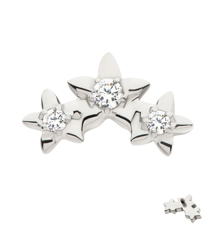 Triple Star Flower Clear CZ Internally Threaded Titanium Top - Mrs Treak