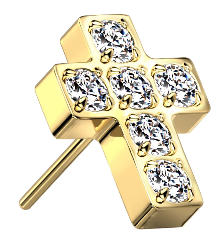 Gold PVD Cross CZ Titanium Threadless Top - Mrs Treak