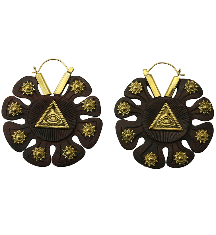 18G Illuminati Gold Engraved Wooden Hangers / Earrings - Mrs Treak