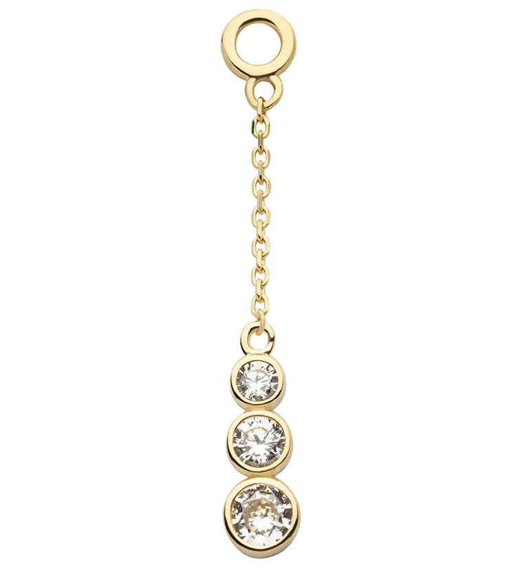 14kt Gold Descend Clear CZ Dangle Chain Charm - Mrs Treak