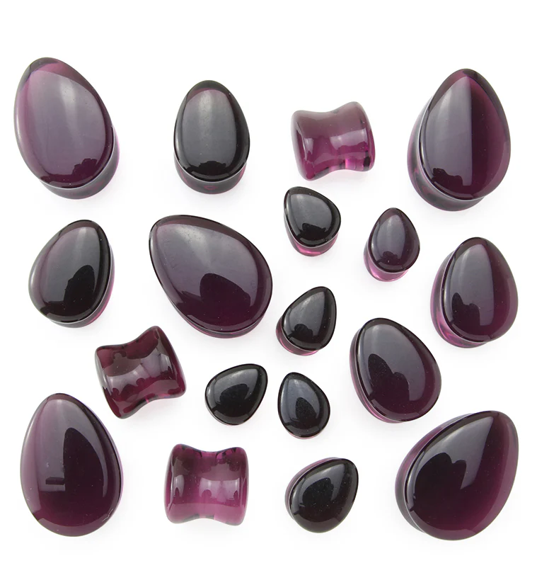 Purple Glass Teardrop Plugs - Mrs Treak