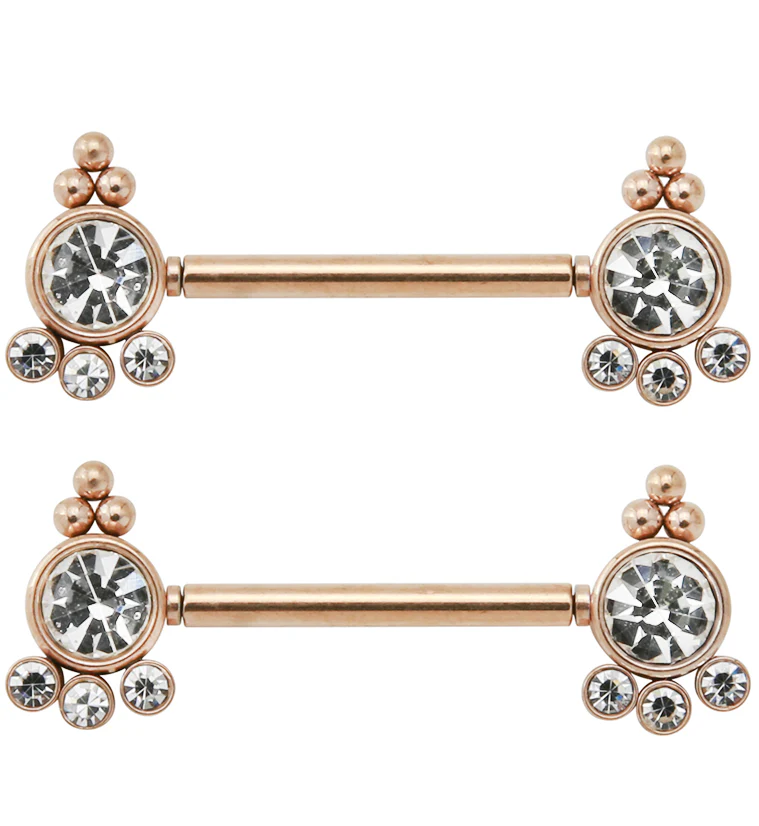 14G Rose Gold PVD Trilogy Threadless Nipple Ring Barbells - Mrs Treak