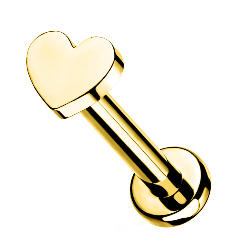 Gold PVD Heart Internally Threaded Titanium Labret - Mrs Treak