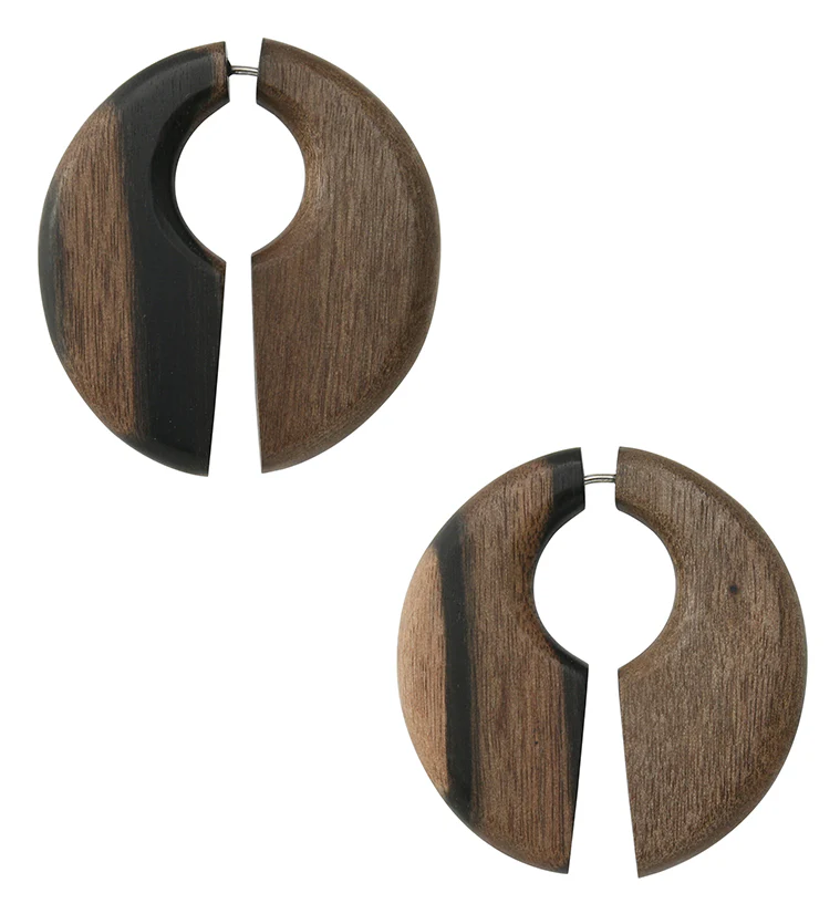 Keyhole Areng Wood Fake Gauge Earrings - Mrs Treak